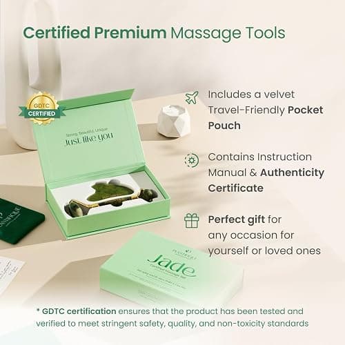PLANTIFIQUE Jade Roller & Gua Sha Set – Real Jade Facial Tools for Skin Care Routine – Certified Face Massager for Radiant Skin thumbnail 6