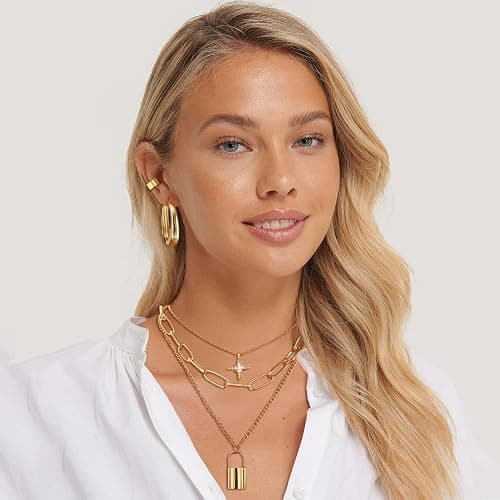 MEDOJO 93 Pcs Golden Jewelry Set for Women Costume Jewelry Pack Golden Plated Necklace Bracelet Stackable Ring Earrings Jewelry Pack for Women thumbnail 6