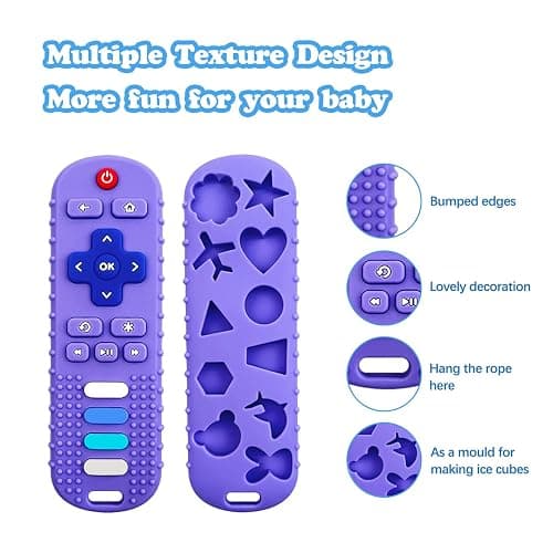 ROBBEAR Baby Teething Toys, Food Grade Silicone Teether for Babies 3 6 12 18 Months, TV Remote Shape Toddlers Chew Toys, Freezer BPA Free (Pink RC) thumbnail 9