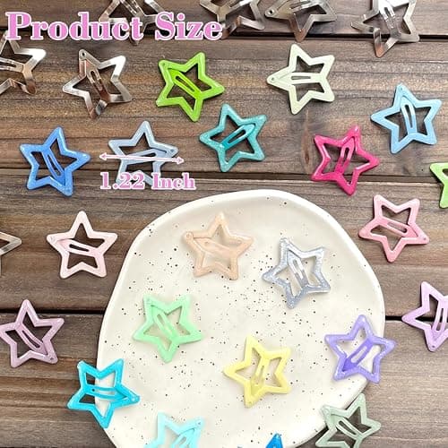 30 PCS 1.22" Sparkling Stars Hair Clips Snap Non Slip Clips for Girls Women Multicolor Metal Clip Star Hair Barrettes Star Hair Clips for Women thumbnail 2