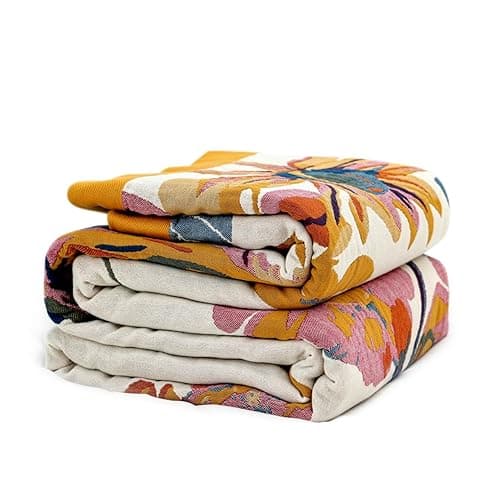 Wzvzss Boho Throw Blanket 100% Cotton Soft Throw Blanket for Bed Decor 60x80,Muslin Breathable Lightweight Gauze Blankets for Couch Sofa,All Seasons Plant Butterfly with Floral Rustic Quilt Rustic - 01-lnk and Wash - 60"x80" - Image 1