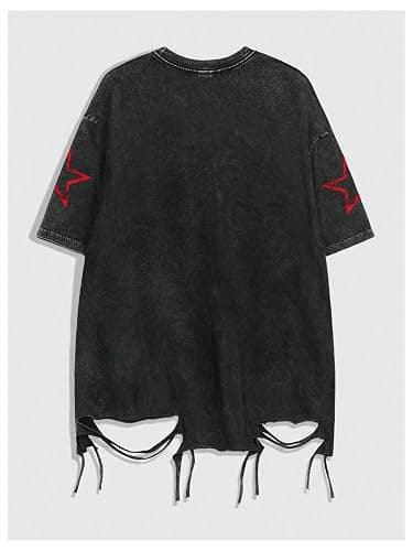 Verdusa Men Ripped Graphic Tees Short Sleeve Drop Shoulder Grunge Punk Oversized Tshirts Emo Scene Clothes Streetwear thumbnail 3