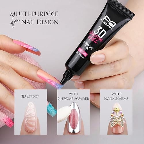 FANDAMEI 3D Nail Gel Kit, 15g 3D Sculpting Gel, 5 Box Nail Pearls Charms and Gems Clear&AB Nail Rhinestones, Metal Nail Beads&Gold Silver White Pearl Chrome Powder for DIY Manicure, UV/LED Lamp Needed thumbnail 3