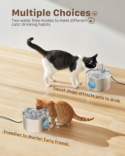 Cat Water Fountain Stainless Steel: Cat Fountain for Drinking - Pet Water Fountain for Cats Inside - 74oz/2.2L Quiet Cats Water Bowl Dispenser - Kitten Drinking Fountains - 6 Filters + 3 Sponges thumbnail 6