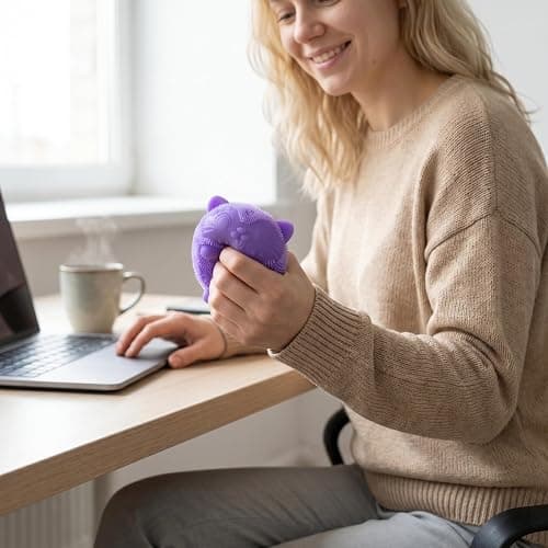 Nee - Doh Cool Cat Squeeze Squishy, Cute Cat Stress Fuzz Ball, Slow Rise Sensory Fidget Balls,Sensory Stress Ball Relief (Purple) thumbnail 5