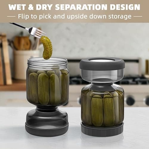 Luvan Bote para Aceitunas, 1L/34oz Tarro Aceitunas Separador Liquido, Tarro Encurtidosde Cristal, Adecuado para Verduras Encurtidas, Pepinos, Kimchi y Jalapeños. thumbnail 5