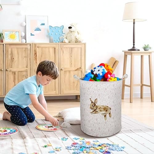 TAZSWDMM Pink Floral Bunny Laundry Basket Hamper, Bunny Nursery Decor, Pastel Wildflower Rabbit Foldable Clothes Toys Books Storage Box Bins Baskets Organizer for Girls Kids Bedroom Bathroom thumbnail 5