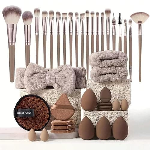40 Stück Pinselset Makeup Professionelles Make up Pinsel set für Frauen | Foundation-Mischungen | Premium Beauty-Werkzeuge, Schwamm für Foundation, Make-up-Applikatoren (40 Stück - Kaffee) thumbnail 7