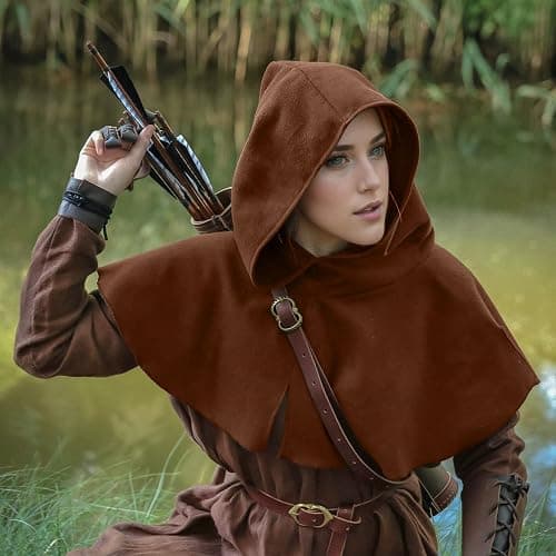L'VOW Medieval Cowl Hooded Cape Renaissance Short Cloak with Hood for Women Men Halloween Cosplay Costume thumbnail 6