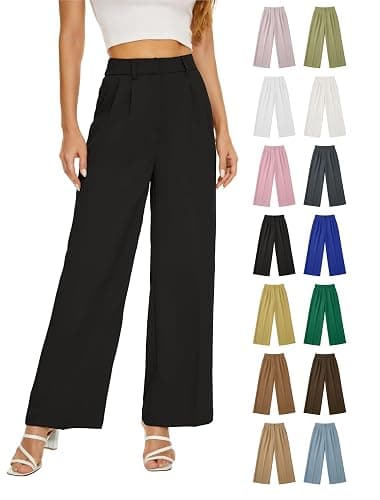 KICZOY Womens High Waist Wide Leg Dress Pants Loose Fit Back Elastic Waist Pleated Front Trousers for Work Casual thumbnail 7