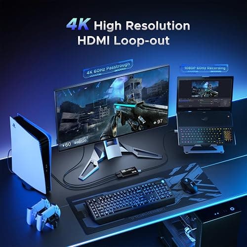XIIXMASK Video Capture Card, USB 3.0 Capture Card 4K HDMI Loop-Out, 1080P 60FPS/2K 30FPS Video Game Capture for Works for PS5/Camera/PC thumbnail 2