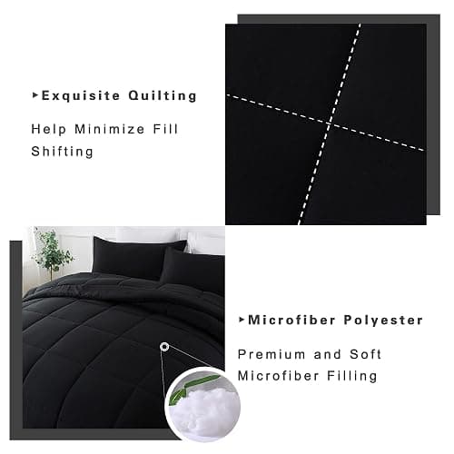 DOWNCOOL Full Size Comforter Sets -All Season Bedding Comforters with 2 Pillow Cases -3 Pieces Bed Set Down Alternative Comforter -Black Bedding Sets (82"x86") thumbnail 4