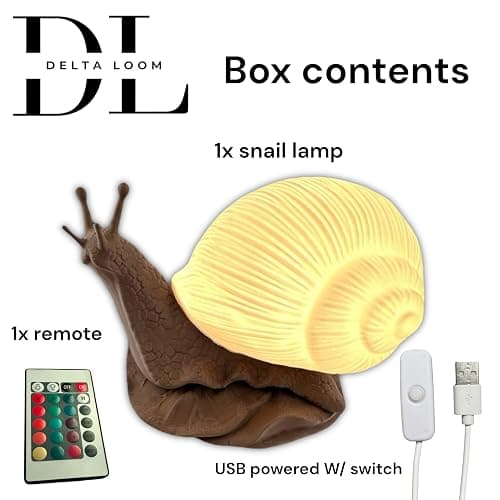 Delta Loom Glowing Snail LED Table Lamp - USB Powered, 15 Color Changing Modes, Dimmable Night Light with Switch - Warm White & Multicolor Lamp for Kids, Adults, Bedroom, Desk, and Gifts thumbnail 9