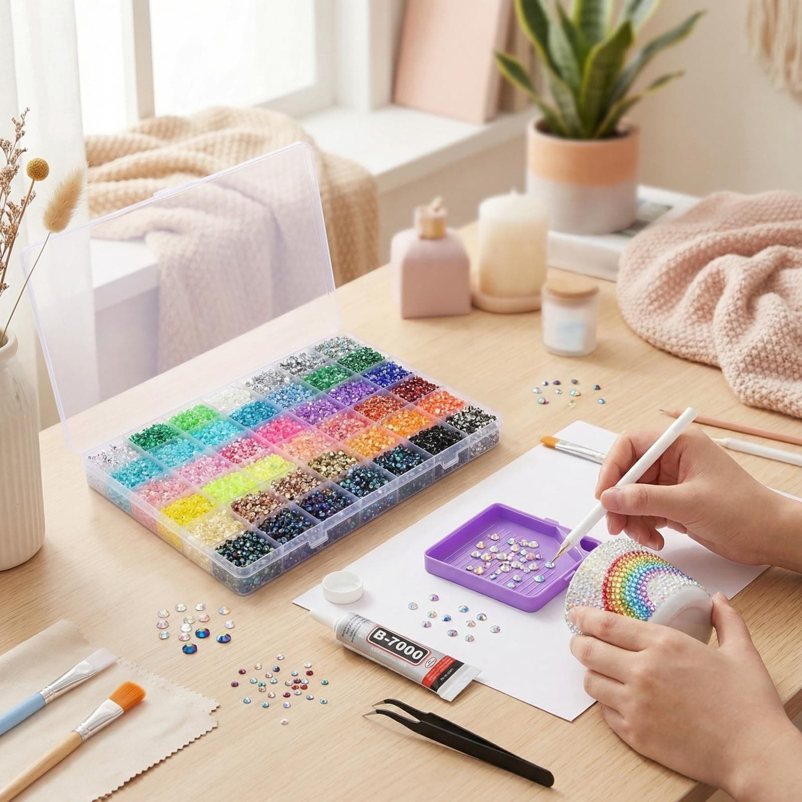 32,000Pcs Jelly Resin Bedazzling Kit 3mm Rhinestones for Crafts, 40 Color Bedazzling Kit with 3Pcs B7000 Glue for Clothing, Shoes, Nail, Book, Tumblers, Diamond Art thumbnail 2