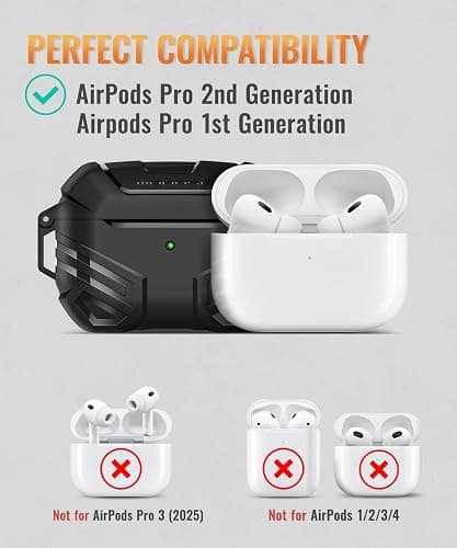 MOBOSI for AirPods Pro 2 Case with Lock, Compatible with Airpod Pro Case 2nd/1st Gen, Military Grade Protective Cover with Cleaner Kit & Keychain for Men(2023/2022/2019), Black thumbnail 5