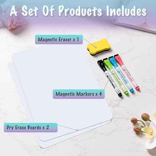 2-Pack Magnetic Dry Erase Board Sheet for Refrigerator, 12"X8" Erasable Fridge Whiteboard with 4 Markers & 1 Eraser, Small Flexible Magnet Blank Notepad for Home Kitchen Organizer Planner to-Do List thumbnail 7