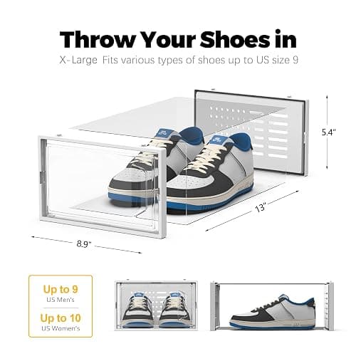 SEE SPRING Shoe Storage Boxes, Clear Plastic Stackable Shoe Organizer for Closet, Shoe Rack & Holder Sneaker Container, 12 Pack Clear thumbnail 3