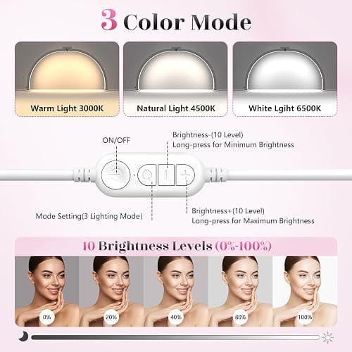Yokilly Half Moon Light for Nail Desk: 29" Foldable Half Moon Desk Lamp with Phone Holder for Beginner - Arch Nail Tech Light with 3 Color Modes & 10 Brightness for Manicure Salon (Diamond, Large) thumbnail 3