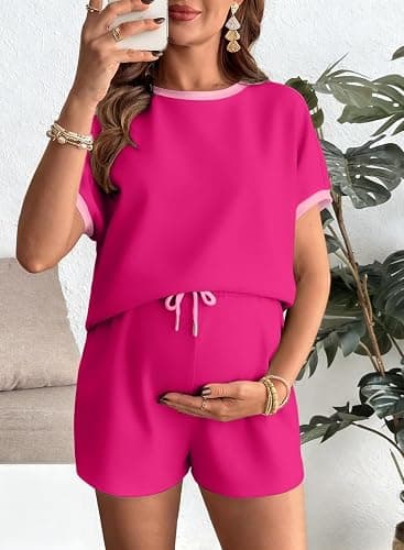BLENCOT Maternity Sets Short Sleeve Top and Shorts Pajamas with Pockets | Maternity Lounge Set for Women Summer Fall 2 Piece Drawstring Waist Outfits Pregnancy Sets Postpartum Pajamas thumbnail 2