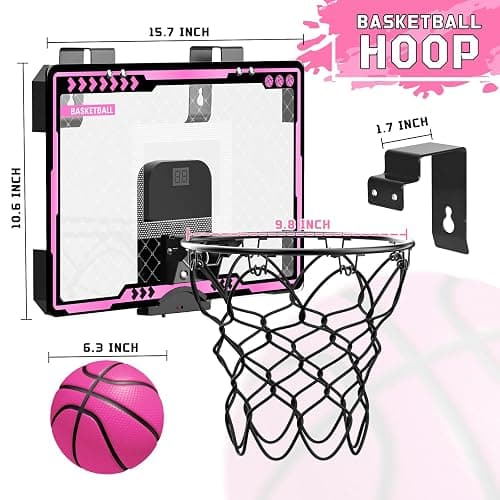 Basketball Hoop Indoor Kids Girls Pink - Mini Over The Door Basketball Hoops with Electronic Scoreboard Toys & 3 Balls, Unicorn Birthday Gifts Age 5 6 7 8 9 10 11 12 Year Old Girls thumbnail 7