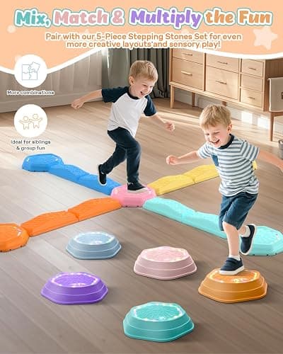 Holyton Balance Beam and Stepping Stones for Kids – 13PCS Light Up & Musical Toddler Balance Beam Obstacle Course, Non-Slip Sensory Toys for Toddlers 3-8, Indoor Outdoor Play, Gift for Boys Girls thumbnail 8