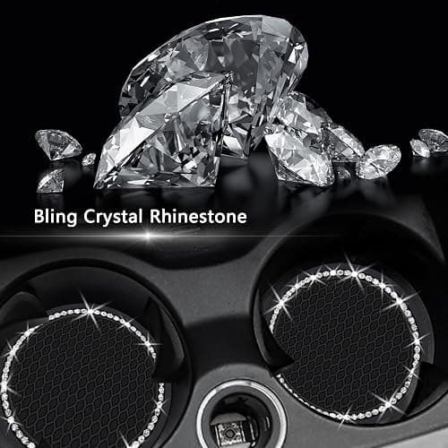2PCS Bling Car Cup Coaster, 2.75 Inch Auto Cup Holder Insert Coasters Silicone Anti-Slip Crystal Rhinestone Drink Mat, Universal Vehicle Interior Accessories for Women Girls (Black) thumbnail 5