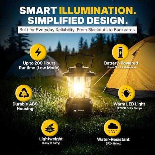 LUXPRO Retro LED Lantern - Battery-Powered Emergency Lantern - Water Resistant - Bright LED Lamp for Indoor & Outdoor Use - Use for Tents, Hiking or Hurricane Prep (Black, Pack of 1) thumbnail 5