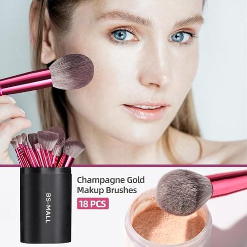 BS-MALL Makeup Brush Set 18 Pcs Premium Synthetic Foundation Powder Concealers Eye shadows Blush Makeup Brushes with black case thumbnail 5