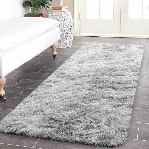 kinganda 2.6'x6.6' Area Rugs Soft Shag Runner Rug Fur Non Slip Rug Rectangle Fluffy Carpets for Bedroom Living Room Playroom, Shaggy Floor Rug, Home Decor Kids Rugs [Grey White] [2.6'x6.6', 80*200cm] thumbnail 2