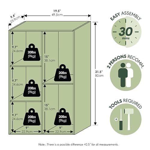 Furinno LUDER Book Shelf, 5-Cube Bookshelf, Reversible Bookcase, 9.4 x 19.5 x 31.5, Easy Assembly, for Living Room, Bedroom, Home Office, White thumbnail 3