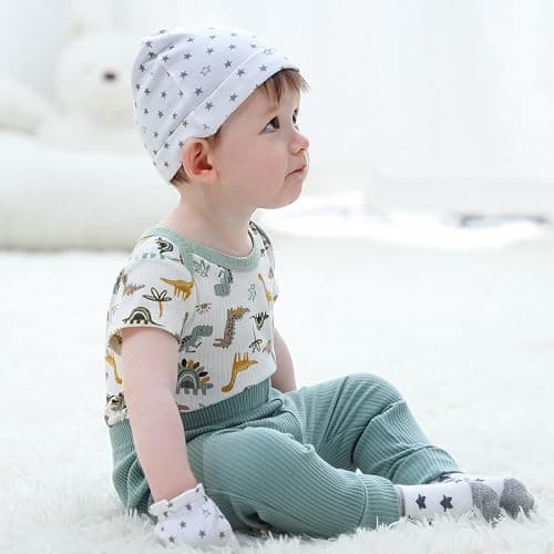 Ruliby Baby Bodysuit 6 Pack Soft Mixed Ribbed Short Sleeve Romper Infant Boy Girl Clothes Set thumbnail 6