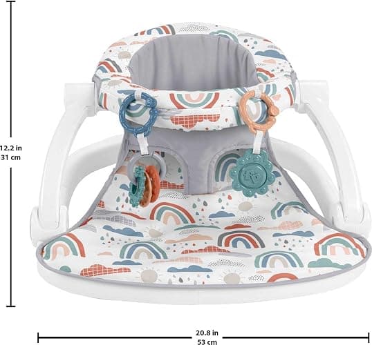 Fisher-Price Portable Baby Chair Sit-Me-Up Floor Seat with Developmental Toys & Machine Washable Seat Pad, Rainbow Showers thumbnail 3