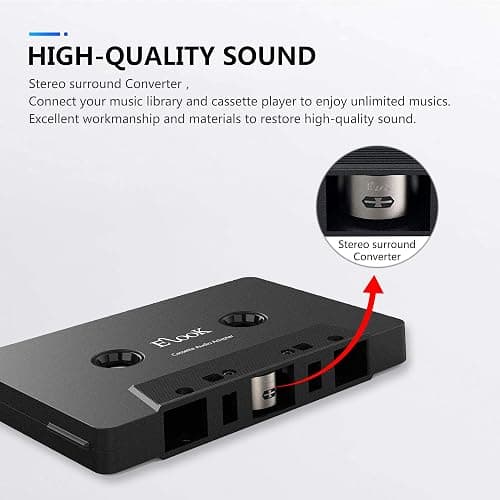 Elook Car Cassette Aux Adapter Kit,with 3.5 mm Headphone Jack Adapter,Black | for Phone, MP3 etc thumbnail 3