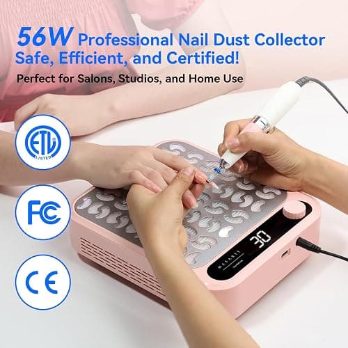 Makartt Nail Dust Collector - Professional Powerful Suction Larina Vacuum Fan Dust Cleaner with LED Display, Adjustable Speed, Reusable Filter for Acrylic Nails Polishing Manicure Salon Home Pink thumbnail 3