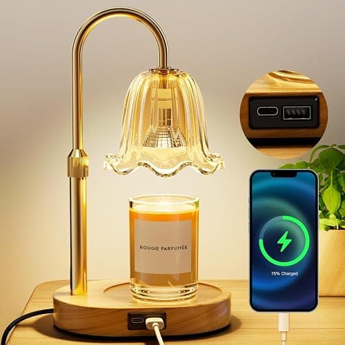 Candle Warmer Lamp - Dimmable & Timer with USB & Type-C Ports, Height Adjustable Flameless Candle Lamp for Jar Candles, for Women's Birthday, Christmas & Anniversary(Includes 2 Bulbs) - Image 1