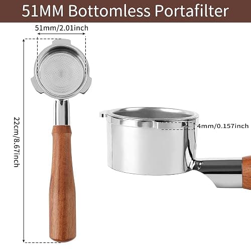 51mm Bottomless Portafilter for CM5418, 3 Ears Portafilter with 51mm Puck Screen Compatible for CASABREWS Espresso Machine CM5418, 3700Essential and 5418Pro, Stainless Steel Filter Holder and Filter thumbnail 2