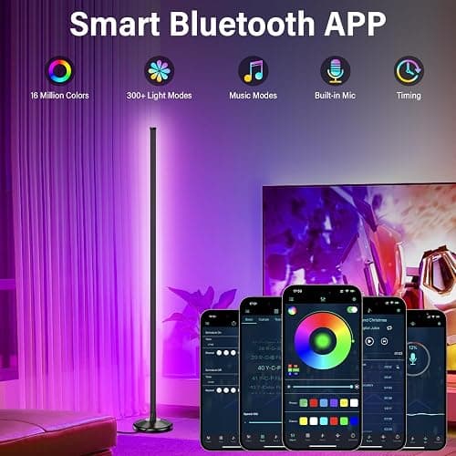NIKYJM LED Stehlampe Wohnzimmer 145cm RGB Stehlampe Dimmbar Standleuchte LED Ecklampe mit Fernbedienung und APP, 16 Millionen Farben, 300 Szenenmodi Musikmodi DIY-Modus für Wohnzimmer Wohnzimmer Büro thumbnail 4
