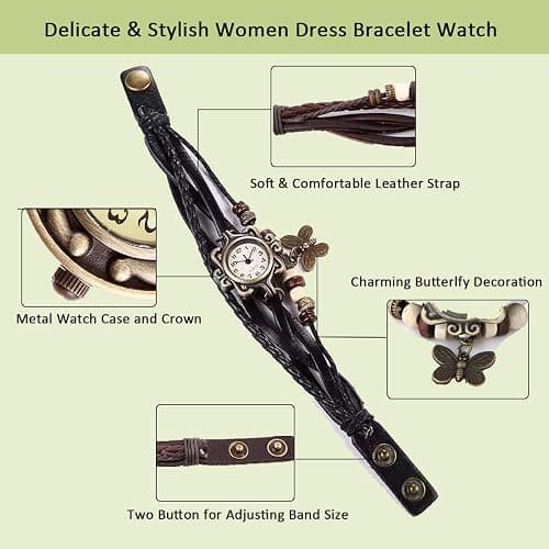 JewelryWe Women Quartz Bracelet Watch Fashion Weave Wrap Around Leather Wrist Watch Classic Bracelet Watch for Summer Beach thumbnail 4