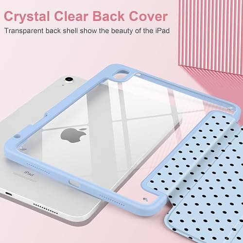 Yebiseven Case for iPad A16 11th Generation 11 inch 2025, iPad 10th Generation 10.9 inch 2022 -[Built-in Pencil Holder], Shockproof Clear Hard Back, Trifold Stand, Auto Wake/Sleep, Blue Polka dot thumbnail 3