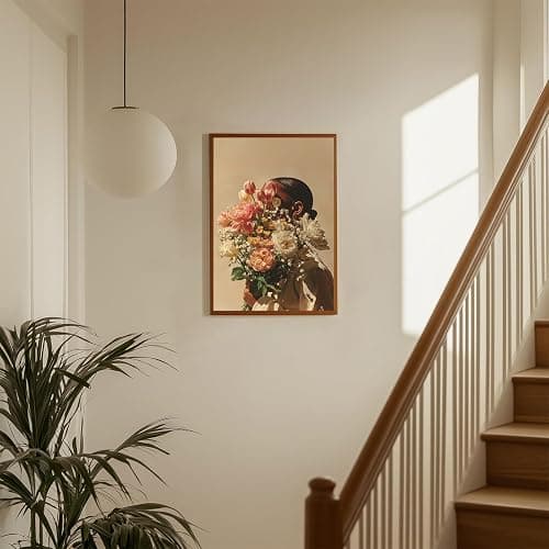 Black Woman Canvas Wall Art Elegant Black Girl Canvas Art 16x24in Unframed | African American Women Wall Decor, African American Woman With Flowers Painting Artwork For Living Room Bedroom Dorm thumbnail 4