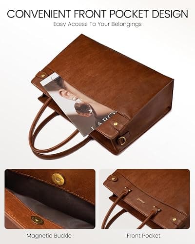 LOVEVOOK 17 Inch Laptop Tote Bag For Women Teacher Work Bag, Leather Computer Bags For Laptops For Women, Vintage Waterproof Laptop Bag Business Briefcase Office Large Shoulder Handbag Purse, Brown - 17.3 inch - Brown thumbnail 2