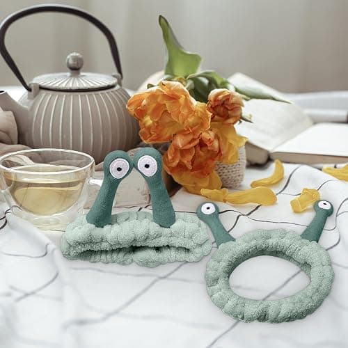 BT-RSTT Face Wash Headband, Spa Hair Bands Makeup Headbands Women Cartoon Cute Coral Fleece Headband Creative Hair Accessories for Washing Face Shower Beauty Skincare (Green Snail) thumbnail 6