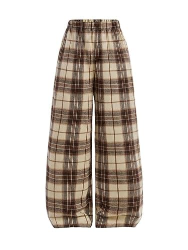 SOLY HUX Girl's Wide Leg Plaid Pants Elastic Waist Casual Baggy Sweatpants Fall Clothes - Image 1