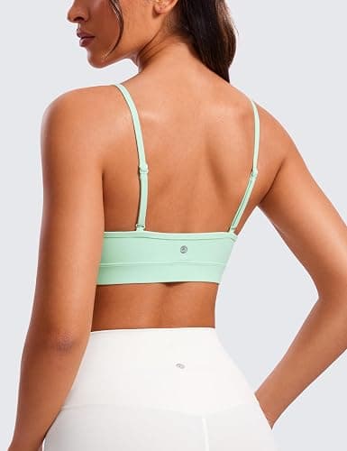 CRZ YOGA Butterluxe V-Neck Sports Bras for Women - Adjustable Thin Straps Padded Yoga Top Basic Wireless Camisole - XX-Small - Mint Moment thumbnail 2