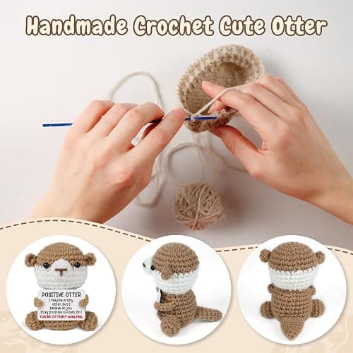 Christmas Birthday Gifts for Women Teens - Positive Otter Crochet Animals, Friendship GIfts for Women, Gifts for Friend Mom Daughter Coworker Teen Girls, Desk Home Decor, Emotional Support Gift. thumbnail 4