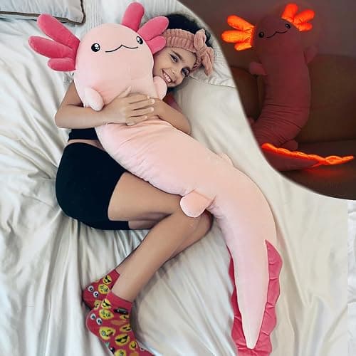 Tezituor Pink Axolotl Stuffed Animal for Girls 6-12, 48 inch Glow-in-Dark Plush Toy 4ft Body Pillow for Adults Mother's Day Large Stuffed Salamander Axolotl Lovers Gifts Christmas Valentines - Image 1