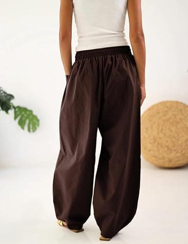 Himosyber Womens Baggy Wide Leg Pants Casual Loose Palazzo Harem Pants High Elastic Waist Trousers with Pockets thumbnail 4