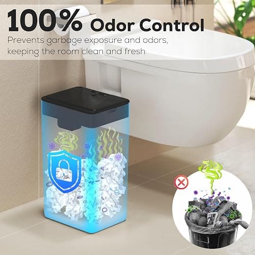 jinligogo 2Pack Bathroom Small Trash Can with Lid, 4 Gallon Touchless Automatic Garbage Can Slim Waterproof Motion Sensor Smart Trash Bin for Bedroom, Office, Living Room-Black - 2P 4 Gallon Black thumbnail 7