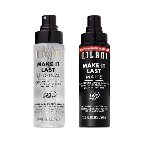Milani Setting Spray + Primer, Make It Last Original - Natural Finish with Niacinamide for Hydration & Make It Last Matte- Oil Absorbing Charcoal Formula to Control Shine - 2 Pack - Image 1