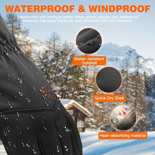 Hiramex Winter Waterproof Gloves Men Women, Windproof Warm Ski Gloves for Cold Weather, Touch Screen Snow Warm, Running Driving Cycling thumbnail 4